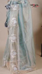 Peacock Blue Organza Fancy Saree for Celebrations