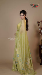 Pista Green Linen Silk Handloom Saree for Festive Gifting
