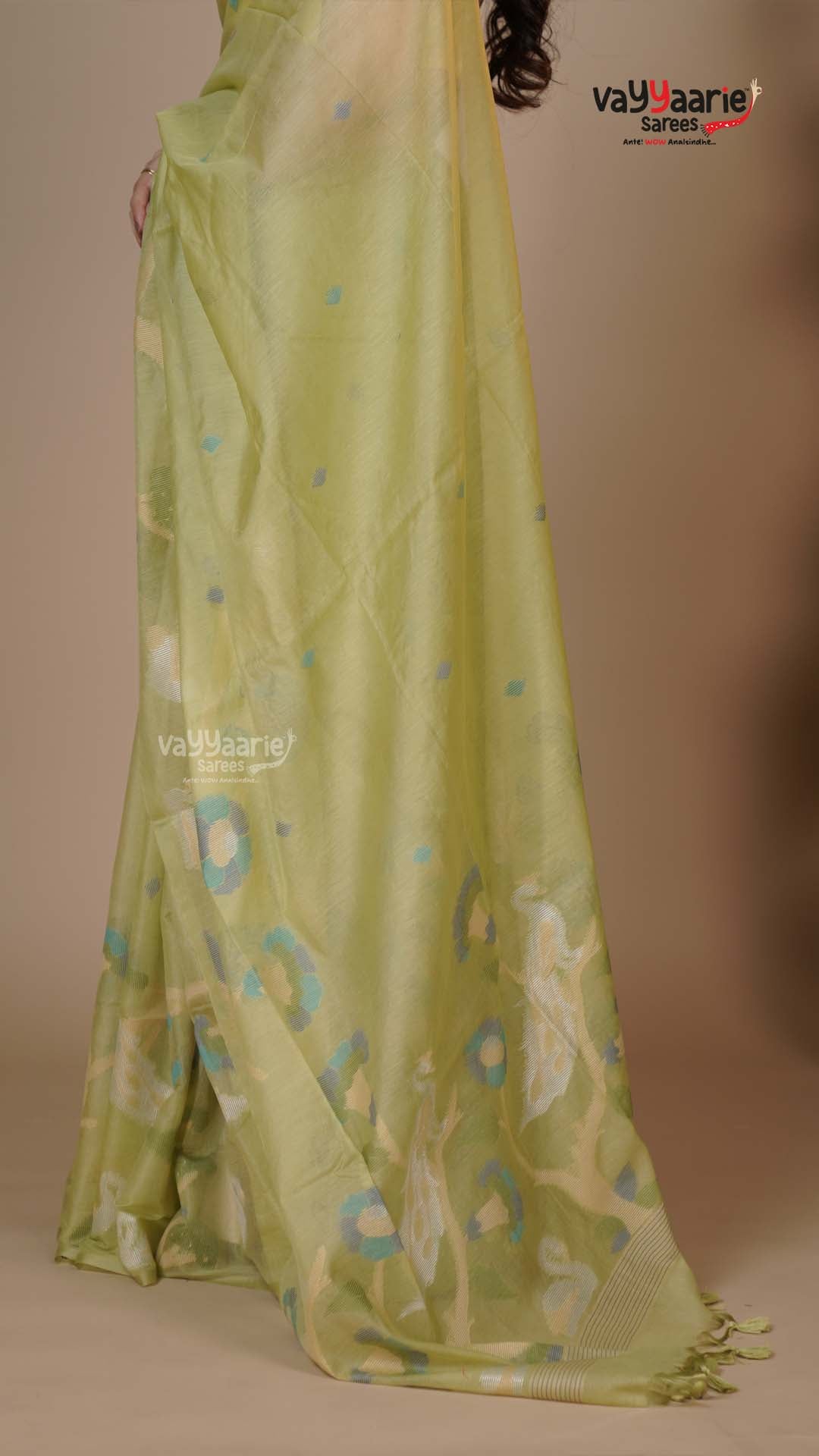 Pista Green Linen Silk Handloom Saree for Festive Gifting