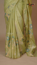 Pista Green Linen Silk Handloom Saree for Festive Gifting