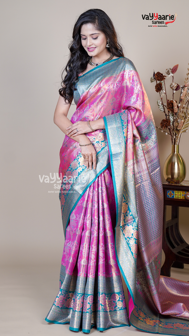 Multi Colour DMM Pattu Traditional Saree for Sangeet Nights Hover Image