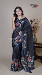 Black Raw Mango Fancy Saree for Anniversary Gifting