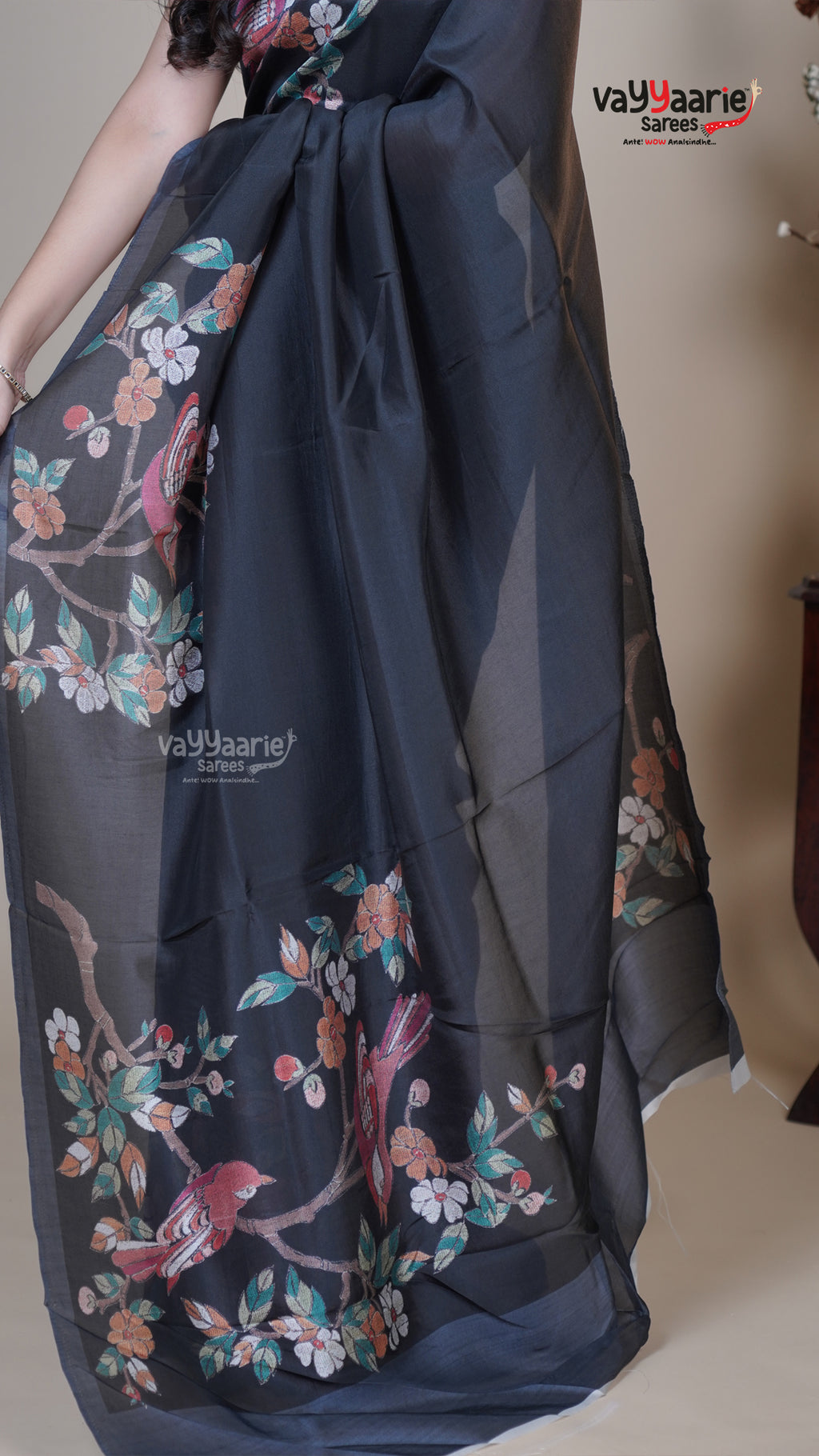 Black Raw Mango Fancy Saree for Anniversary Gifting