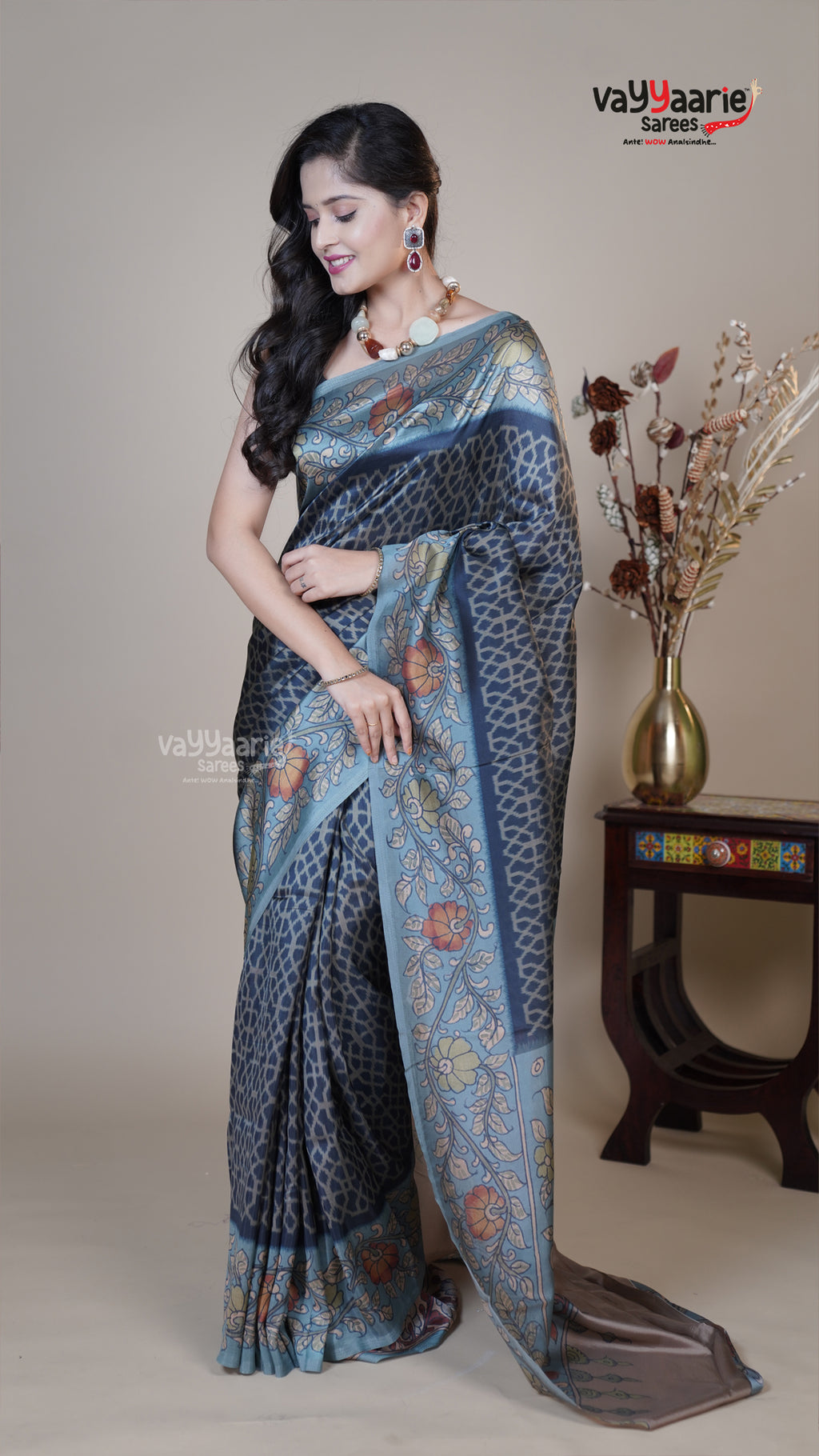 Navy Blue Raw Mango Fancy Saree for Temple Visits