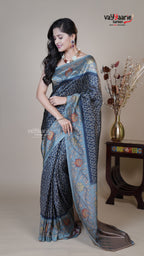 Navy Blue Raw Mango Fancy Saree for Temple Visits