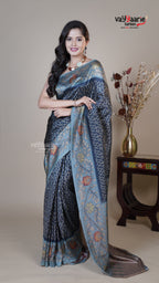 Navy Blue Raw Mango Fancy Saree for Temple Visits