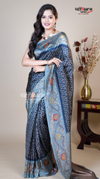 Navy Blue Banaras Mango Fancy Saree for Temple Visits