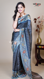 Navy Blue Banaras Mango Fancy Saree for Temple Visits