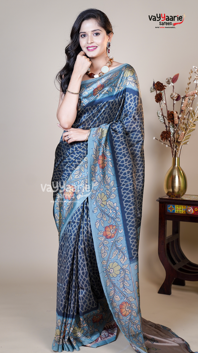Navy Blue Banaras Mango Fancy Saree for Temple Visits Main Image