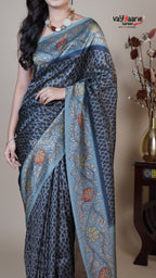Navy Blue Raw Mango Fancy Saree for Temple Visits