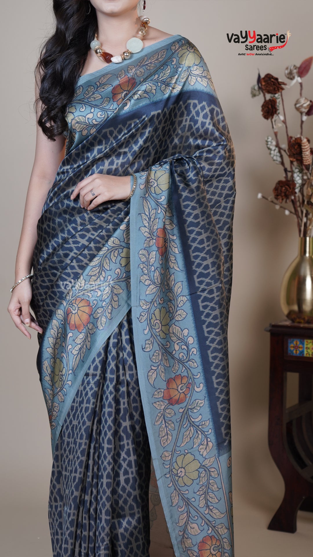 Navy Blue Raw Mango Fancy Saree for Temple Visits
