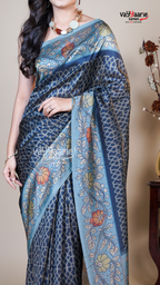 Navy Blue Banaras Mango Fancy Saree for Temple Visits