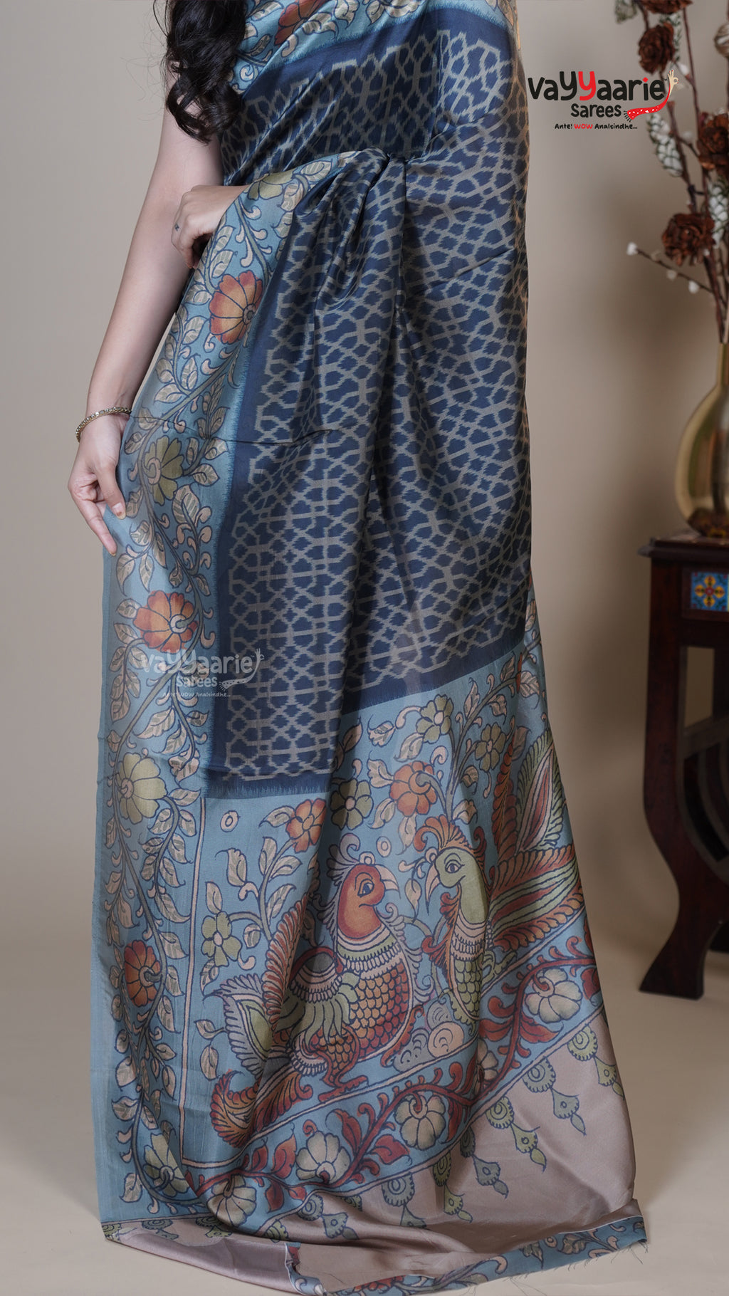 Navy Blue Raw Mango Fancy Saree for Temple Visits