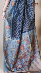 Navy Blue Banaras Mango Fancy Saree for Temple Visits
