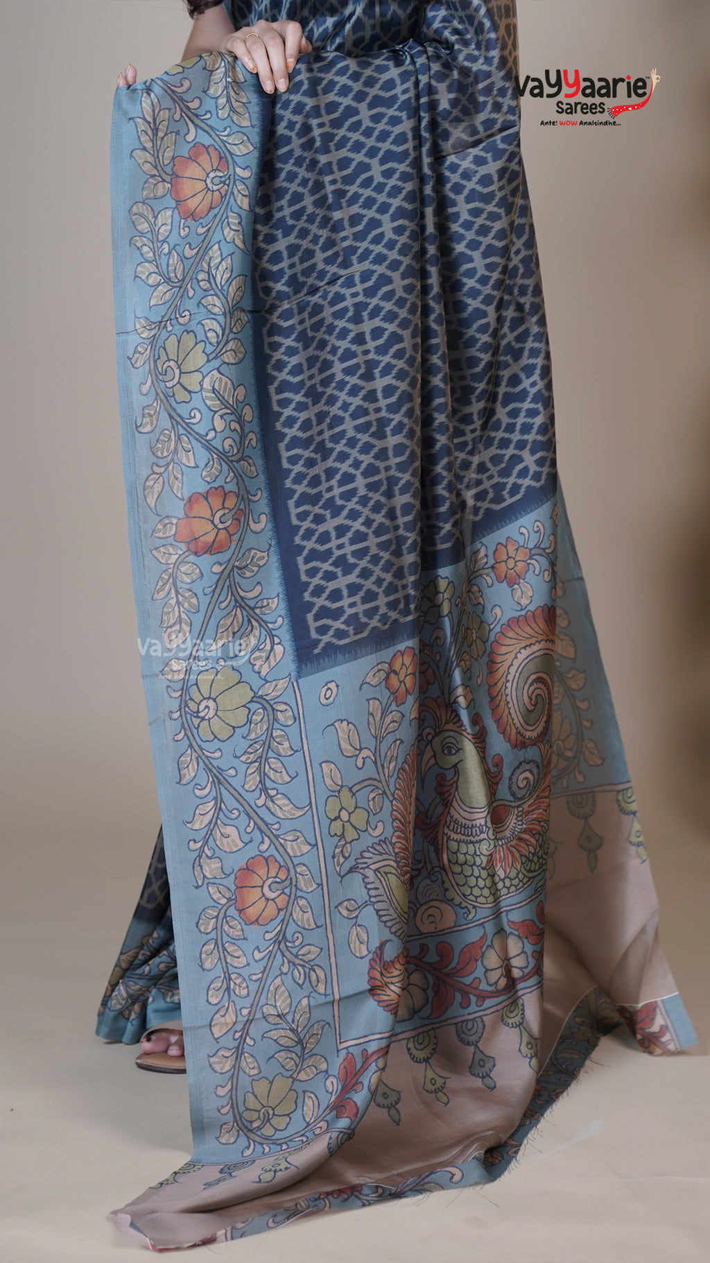 Navy Blue Raw Mango Fancy Saree for Temple Visits