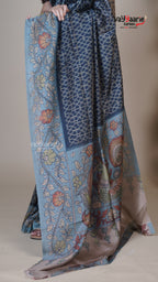 Navy Blue Raw Mango Fancy Saree for Temple Visits