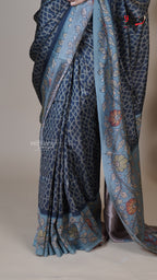 Navy Blue Raw Mango Fancy Saree for Temple Visits