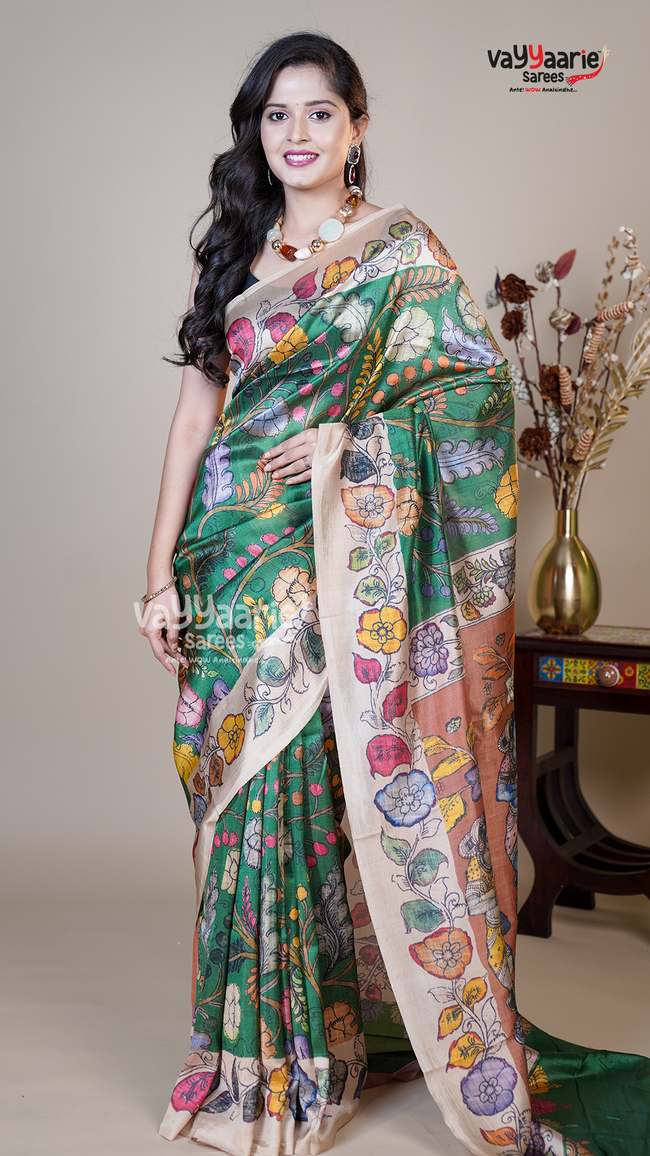 Green Banaras Mango Fancy Saree for Traditional Gifting Hover Image