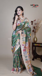 Green Raw Mango Fancy Saree for Traditional Gifting