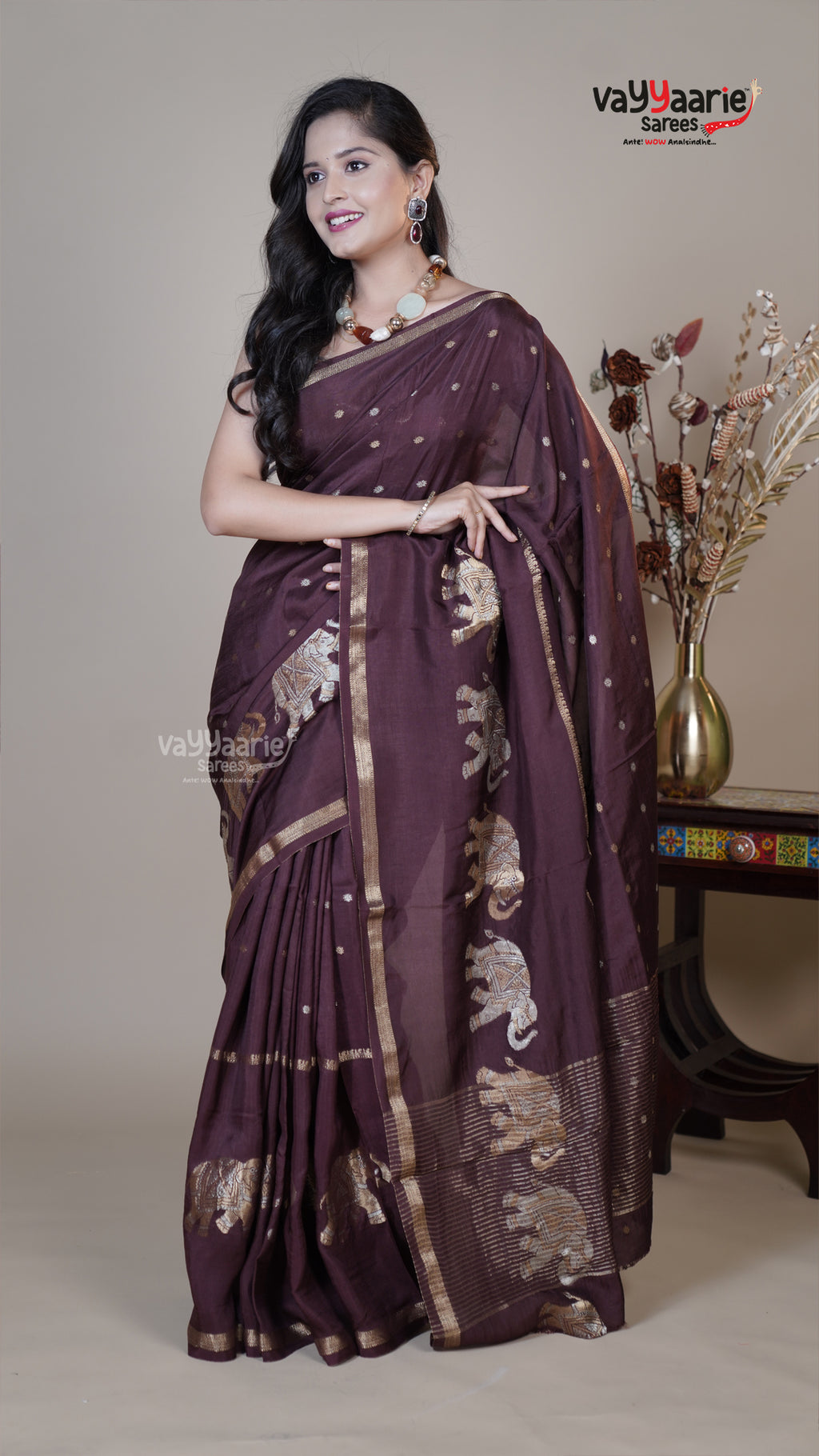 Brown Mushroom Fancy Saree for Festive Wear