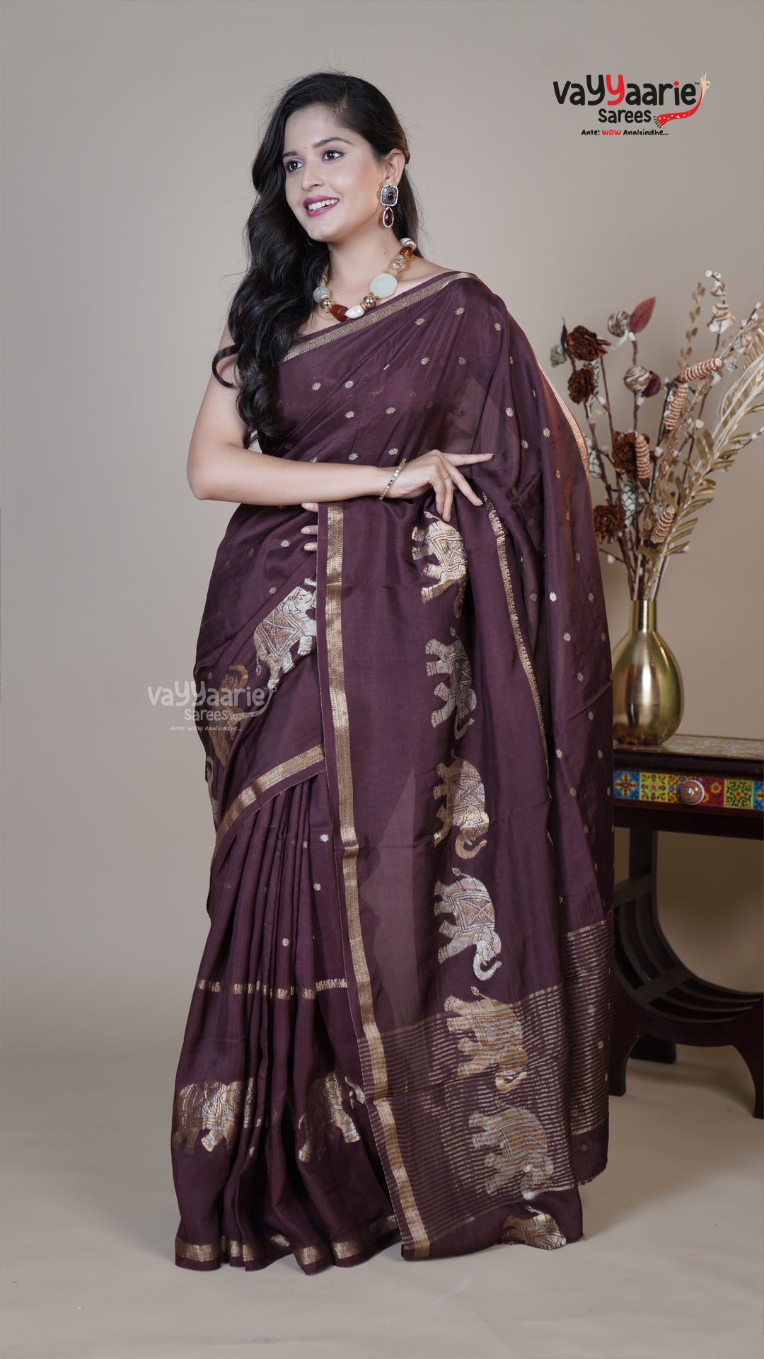 Brown Mushroom Fancy Saree for Festive Wear