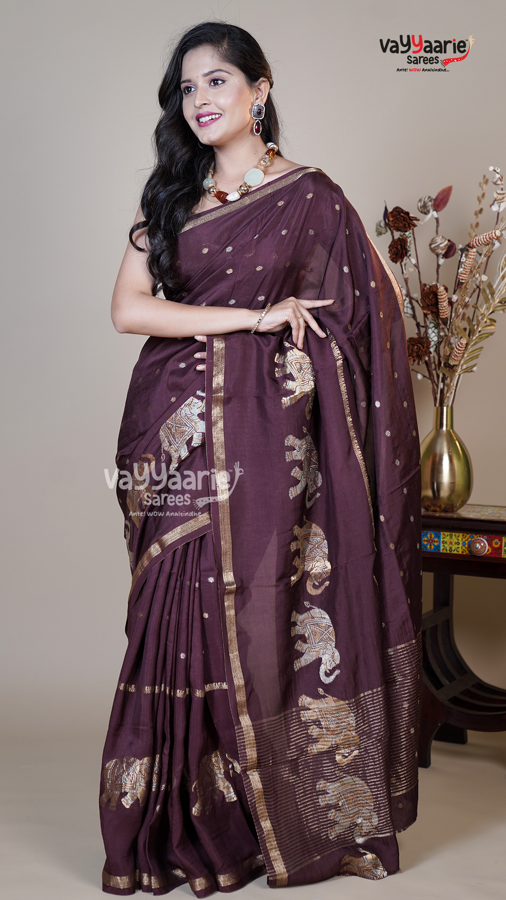 Brown Mushroom Fancy Saree for Festive Wear