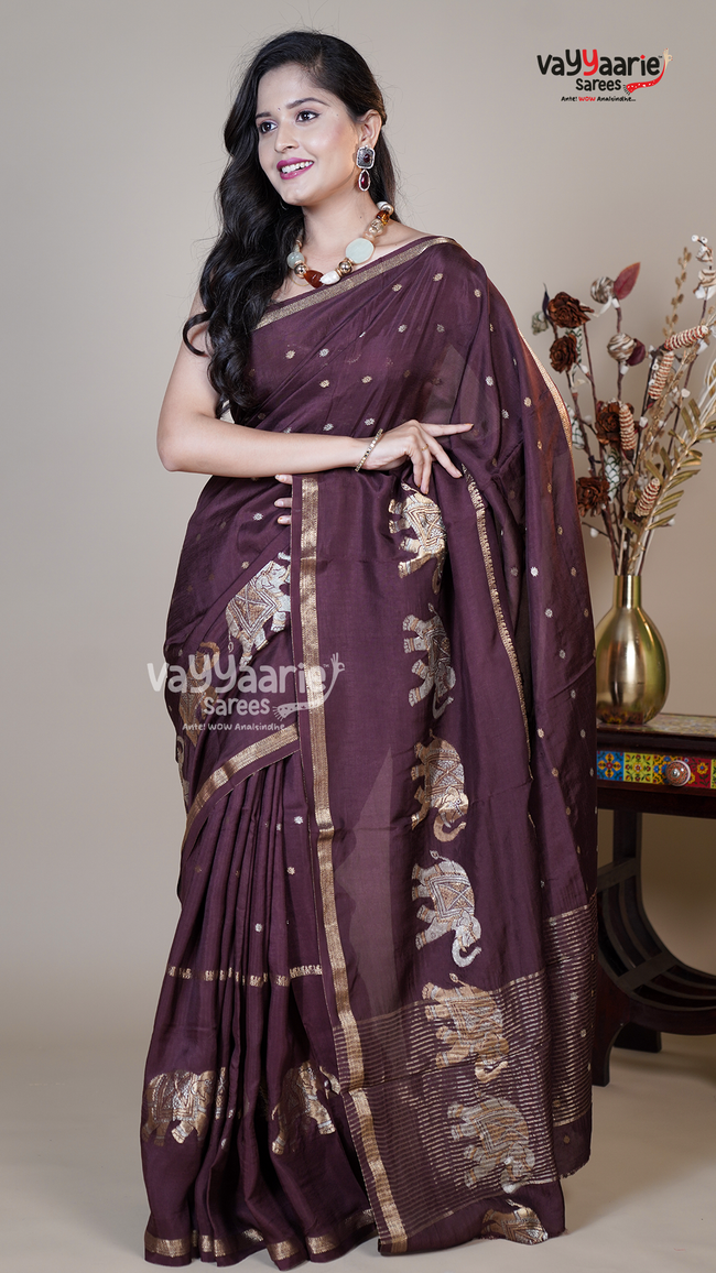 Brown Mushroom Fancy Saree for Festive Wear Main Image