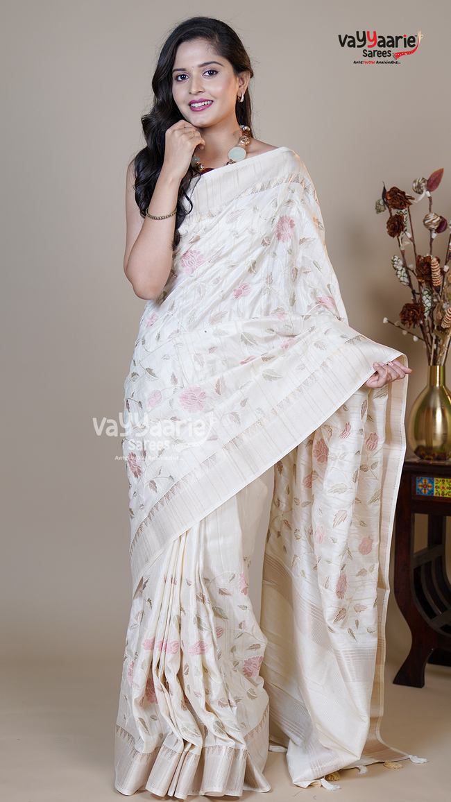 Cream Tusser Fancy Saree for Party Wear Main Image