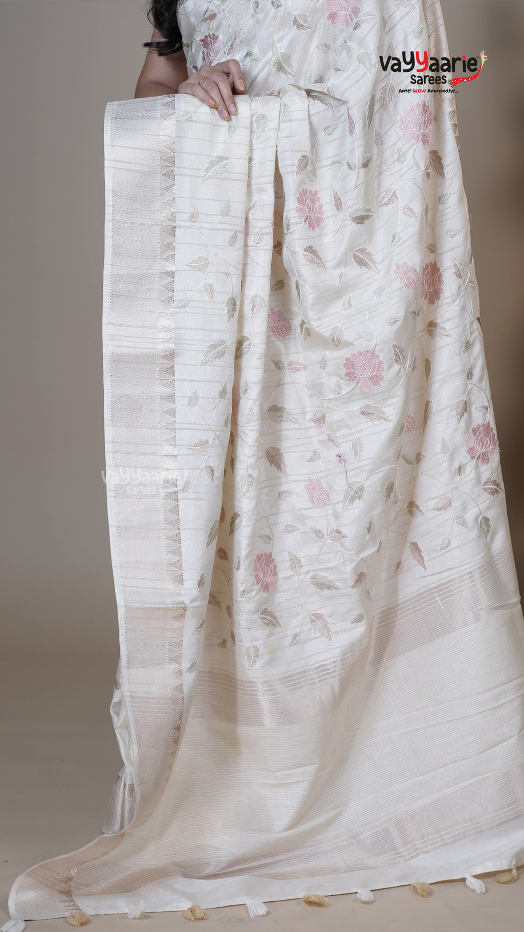 Cream Tusser Fancy Saree for Party Wear