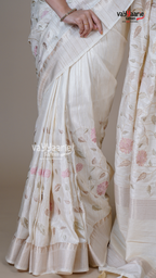 Cream Tusser Fancy Saree for Party Wear