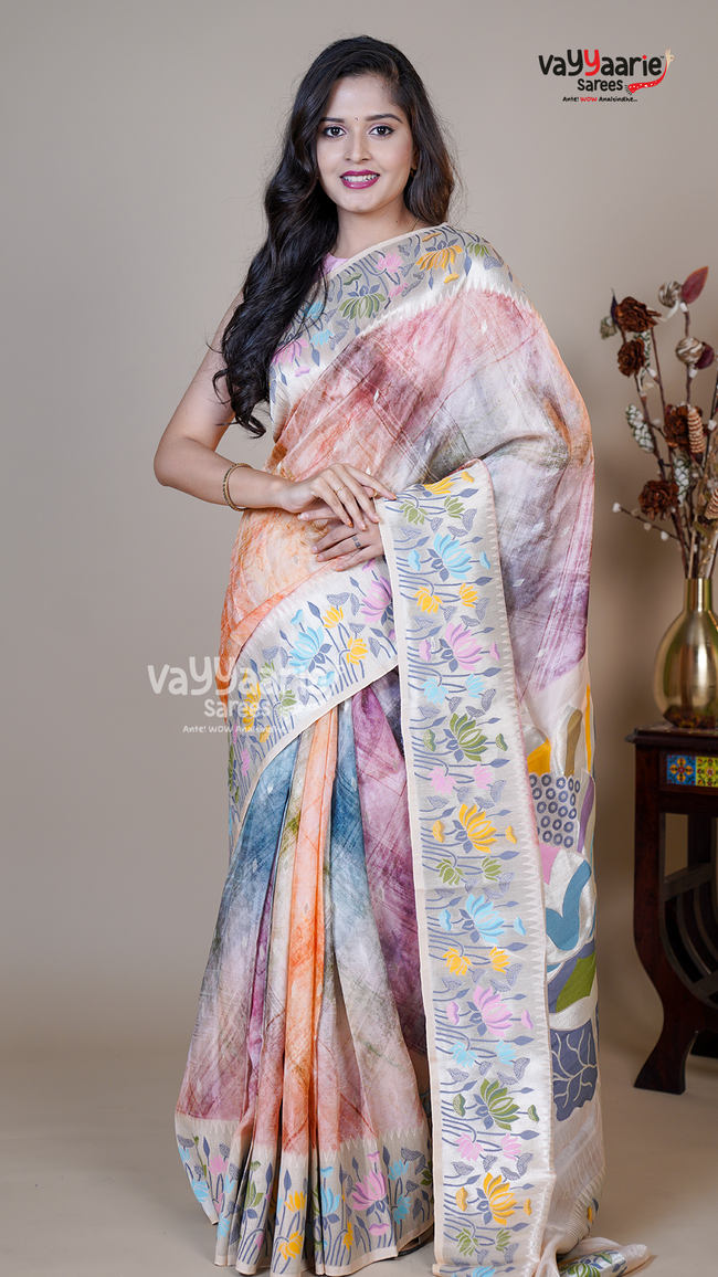 Biscuit Tusser Fancy Saree for Gifting Hover Image