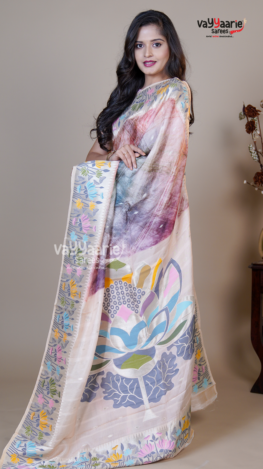 Biscuit Tusser Fancy Saree for Gifting