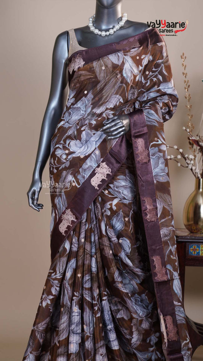 Multi Colour Tissue Fancy Saree for Reception Wear Main Image