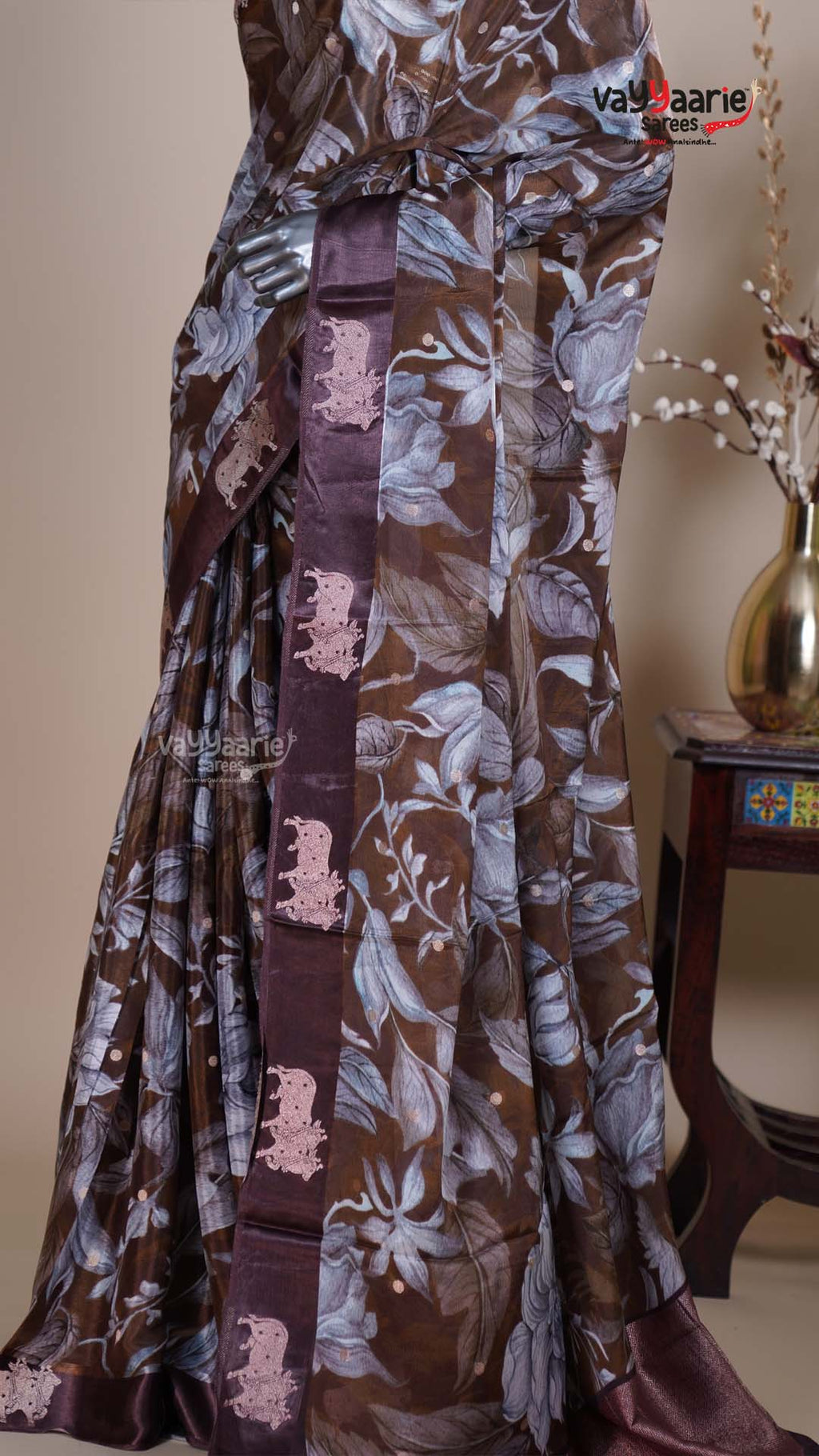 Multi Colour Tissue Fancy Saree for Reception Wear