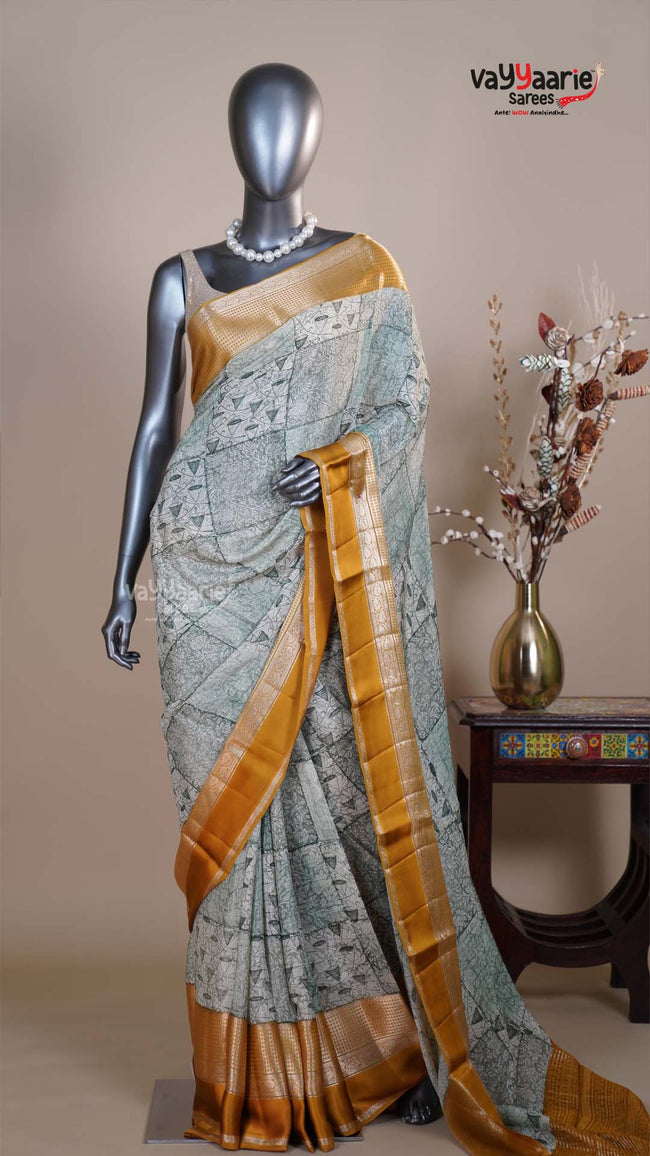 Green Chiffon Fancy Saree for Evening Wear Hover Image