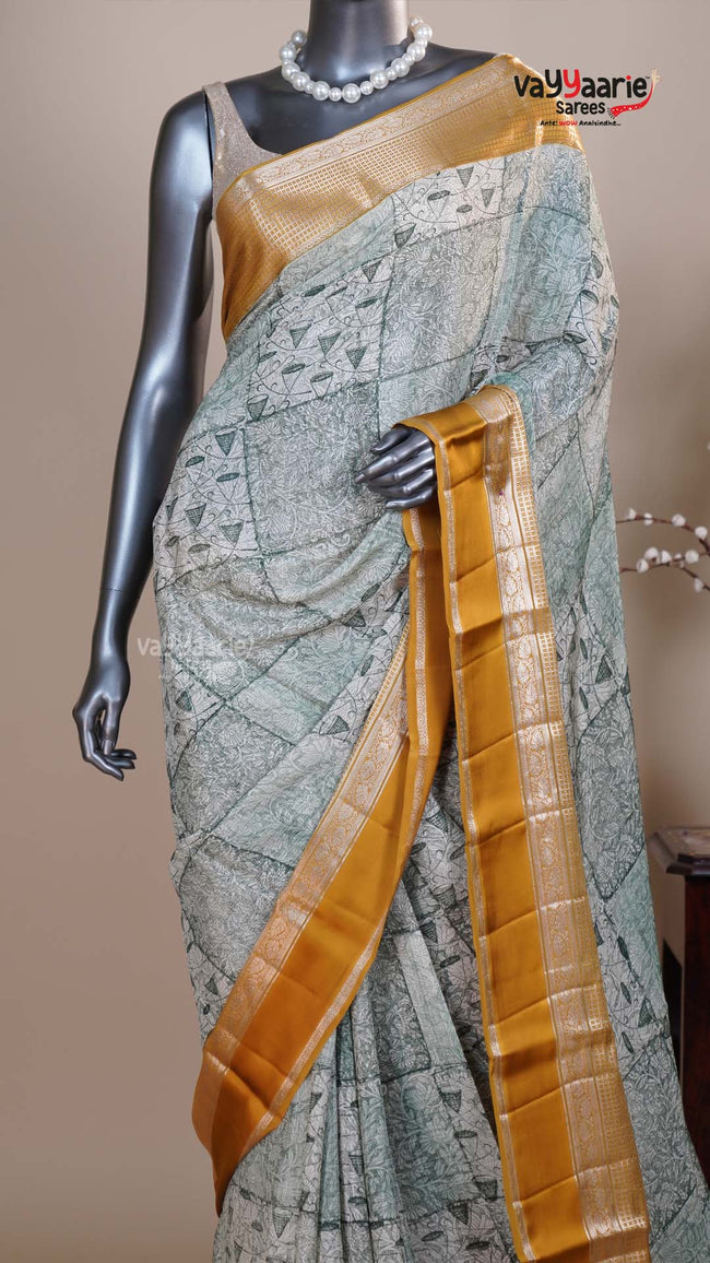 Green Chiffon Fancy Saree for Evening Wear Main Image