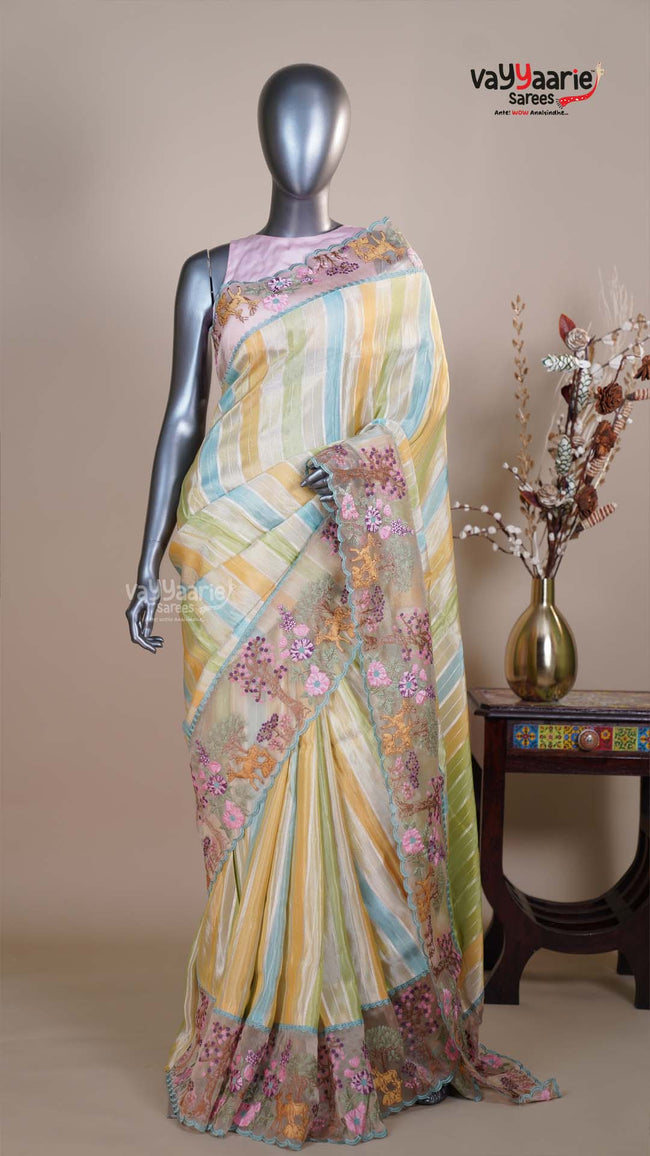Multi Colour Tissue Fancy Saree for Ethnic Wear Main Image
