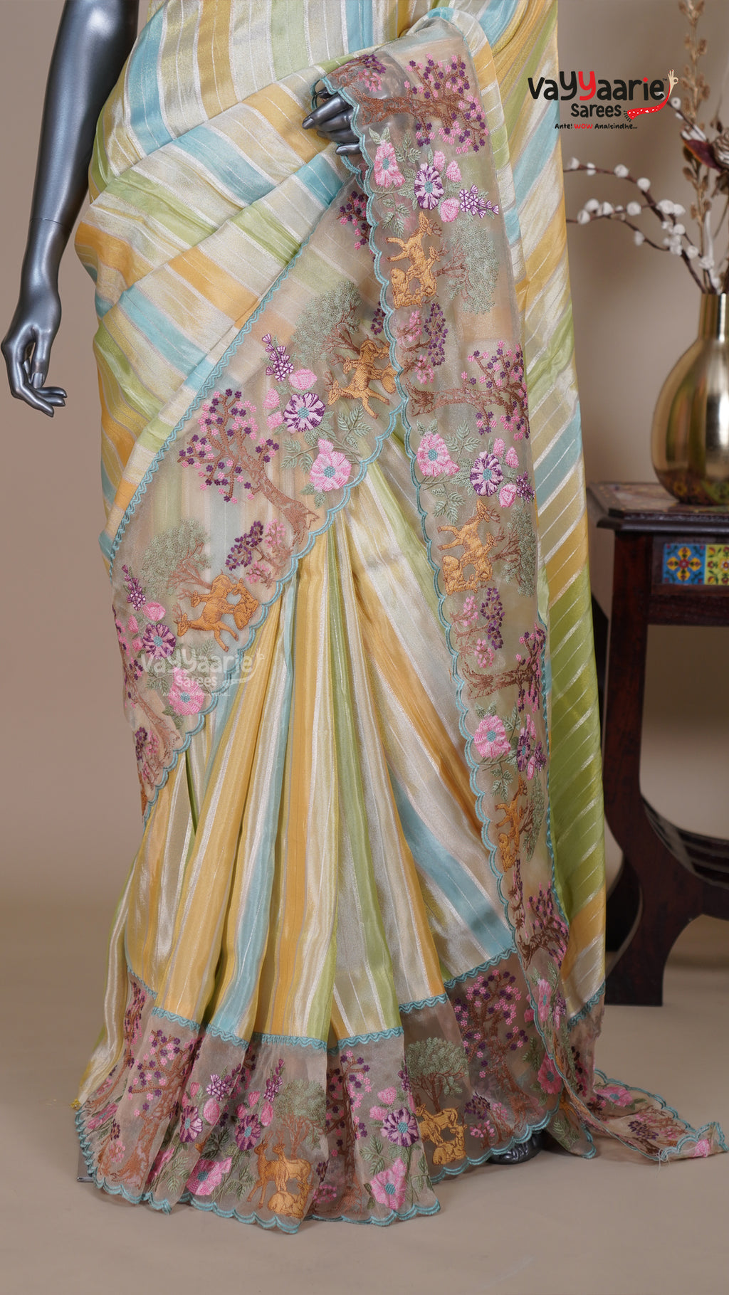 Multi Colour Tissue Fancy Saree for Ethnic Wear