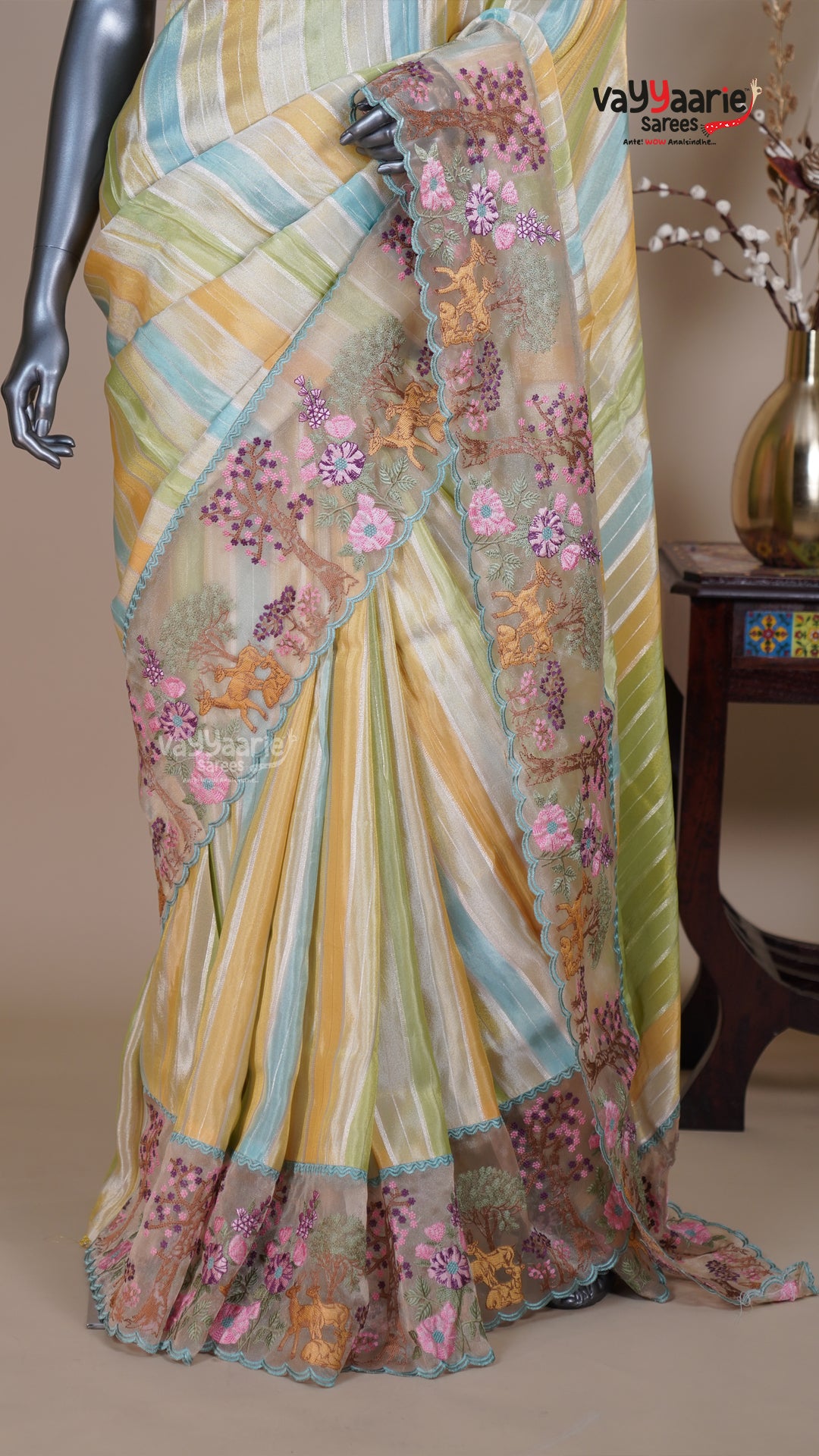 Multi Colour Tissue Fancy Saree for Ethnic Wear