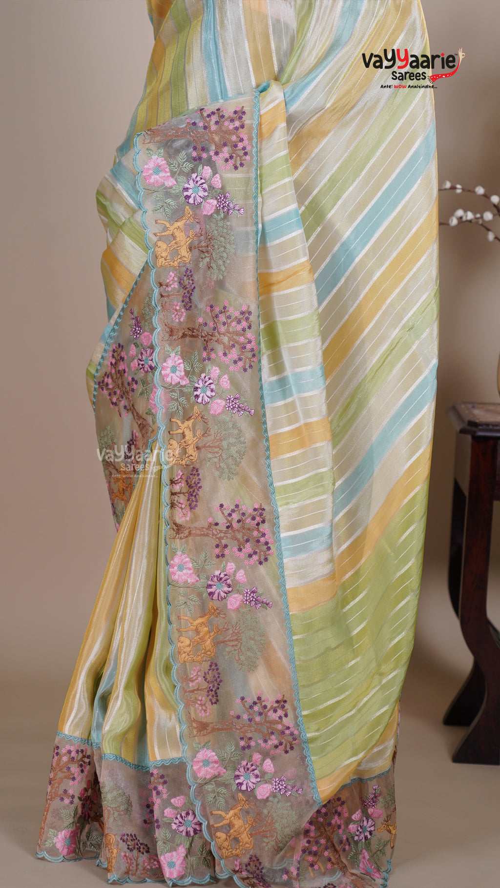 Multi Colour Tissue Fancy Saree for Ethnic Wear