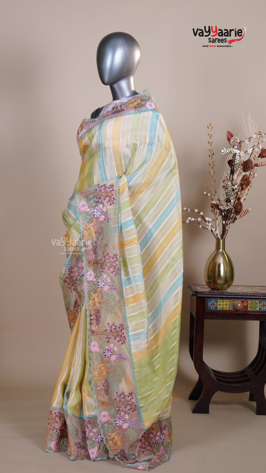 Multi Colour Tissue Fancy Saree for Ethnic Wear