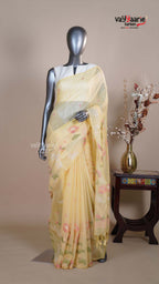 Yellow Linen Silk Handloom Saree for Day Events