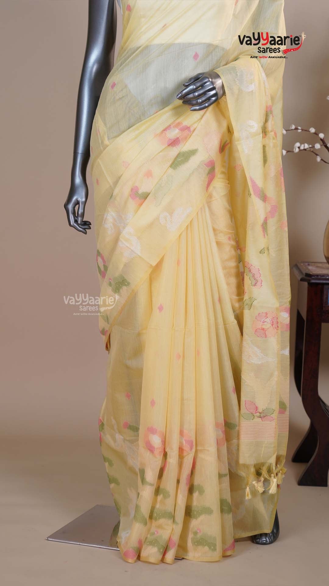 Yellow Linen Silk Handloom Saree for Day Events