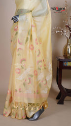 Yellow Linen Silk Handloom Saree for Day Events