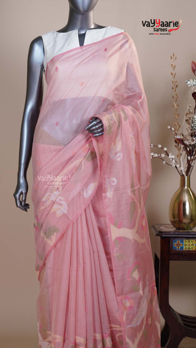 Peach Linen Silk Handloom Saree for Special Occasions Main Image