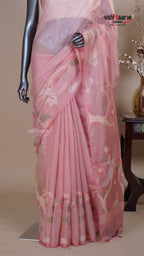 Peach Linen Silk Handloom Saree for Special Occasions
