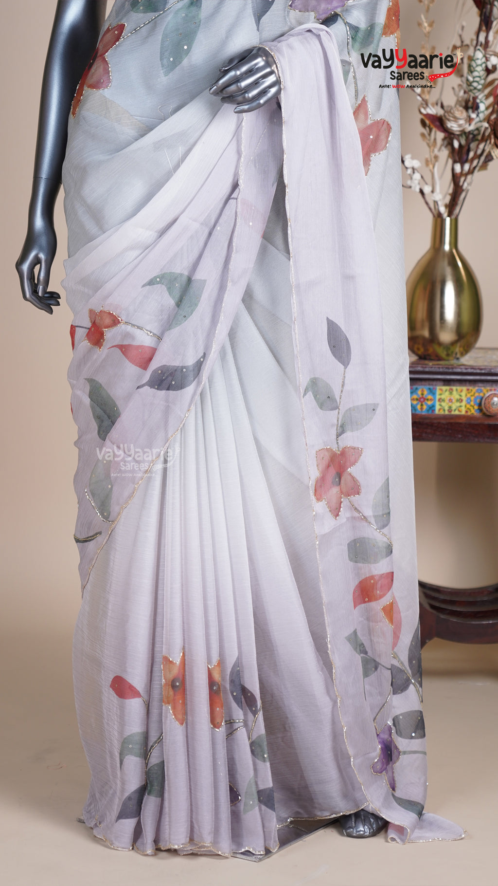 Grey Crush Fancy Saree for Festive Parties