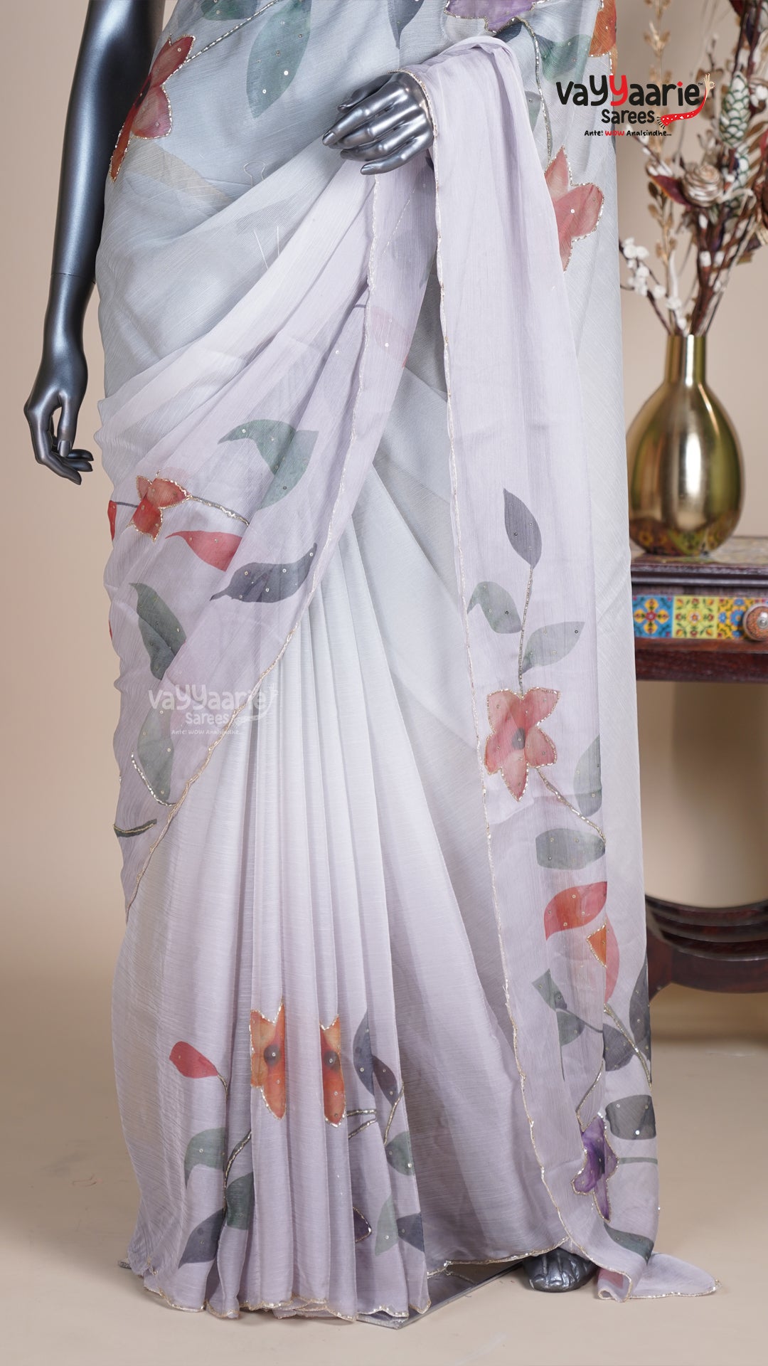 Grey Crush Fancy Saree for Festive Parties