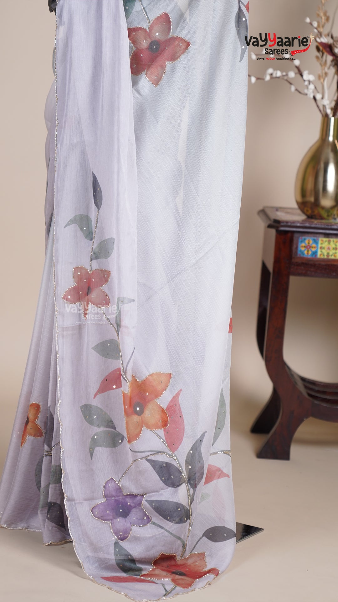 Grey Crush Fancy Saree for Festive Parties