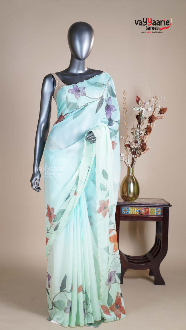 Sea Green Crush Fancy Saree for Everyday Elegance Hover Image